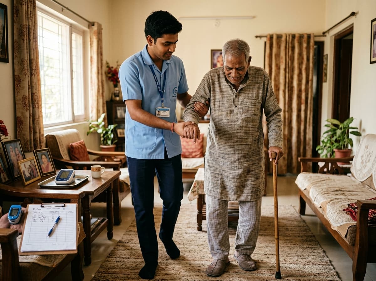 GDA attendant assisting a patient during home care shift