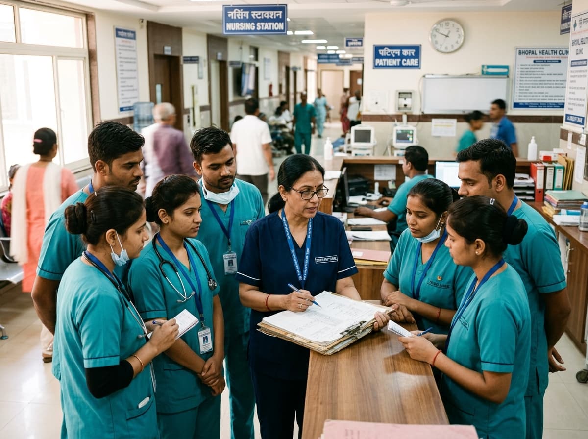 Nurses on duty briefing at Dr Bakshi Clinic Bhopal