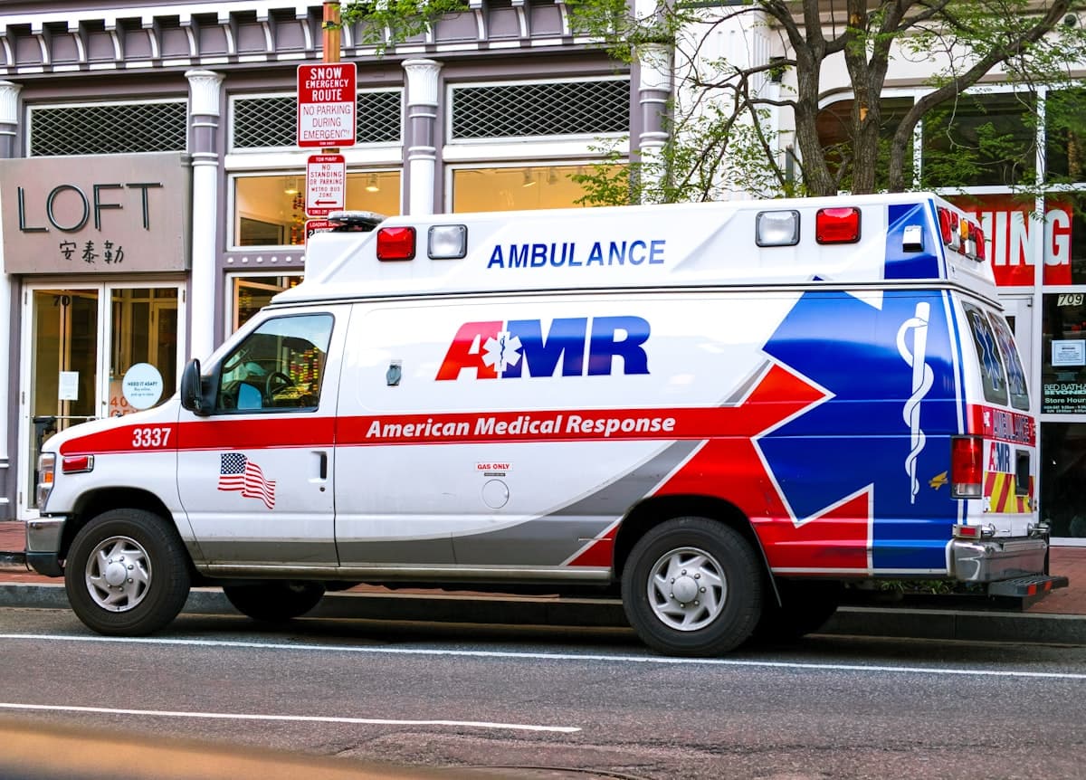 Ambulance arriving at a residential building in Bhopal