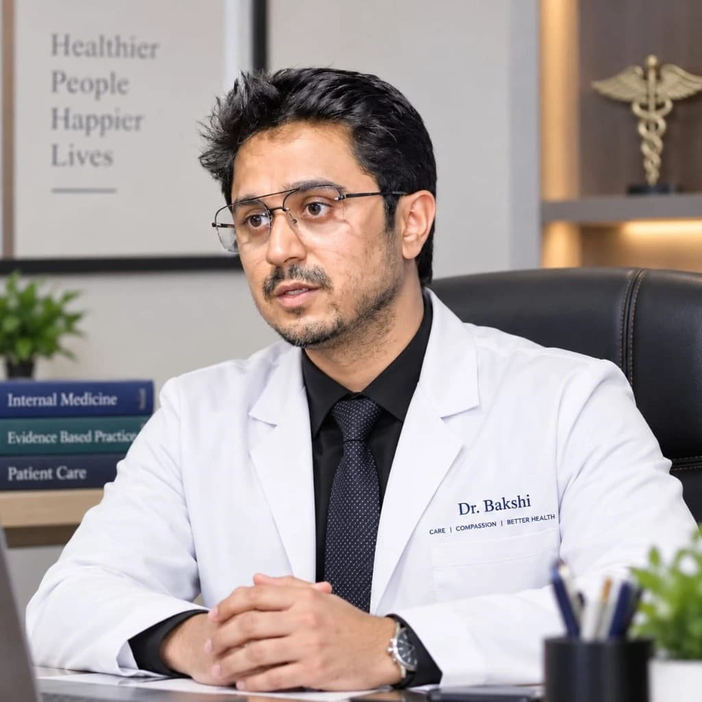 Dr. Raja Bakshi, MD General Medicine, Consultant Physician in Consultation Chamber at Dr Bakshi Clinic Bhopal