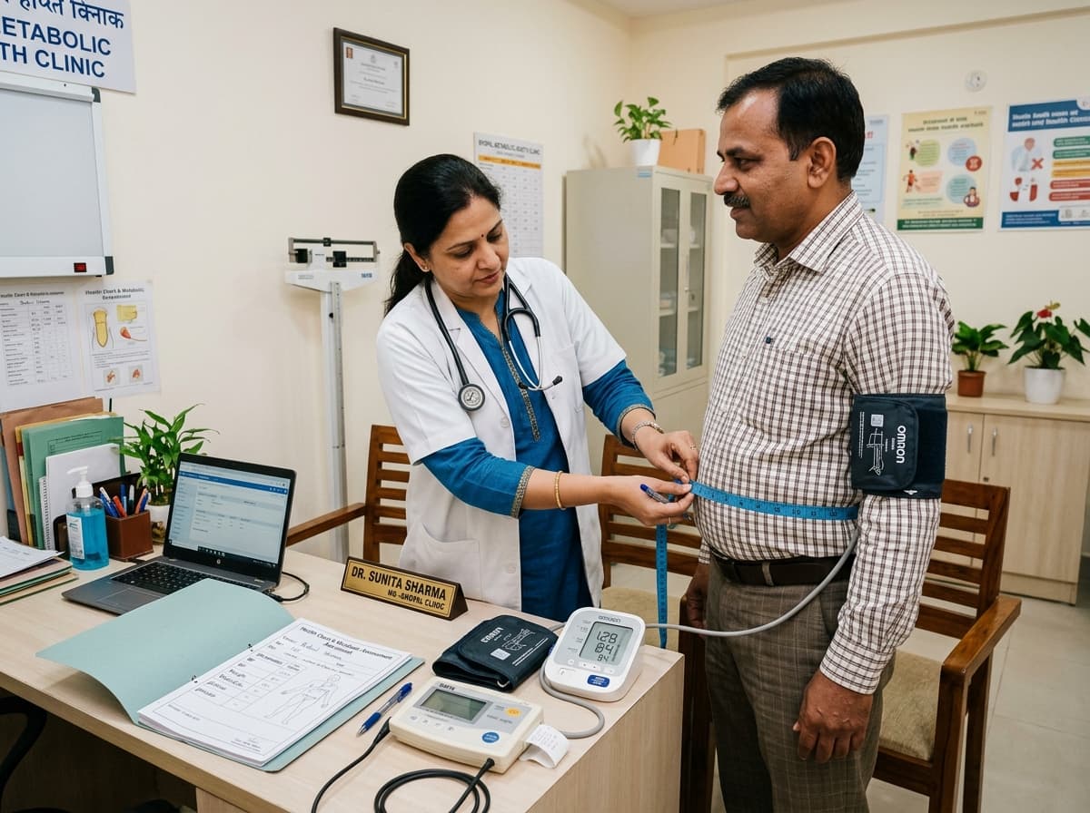 Waist measurement and BMI assessment at M.P. Nagar clinic